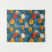 Rustikales Vintages Blumenmuster in blau Wandteppich (Vorderseite (Horizontal))