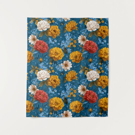 Rustikales Vintages Blumenmuster in blau Wandteppich (Vorderseite)