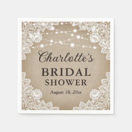 Rustikales Vintages Burlap Lace Brautparty Napkins Serviette