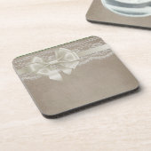 Rustikales Vintages Burlap & Lace Getränkeuntersetzer (Linke Seite)