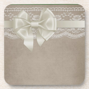 Rustikales Vintages Burlap & Lace Getränkeuntersetzer