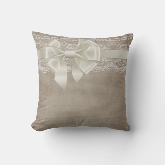 Rustikales Vintages Burlap & Lace Kissen (Vorderseite)