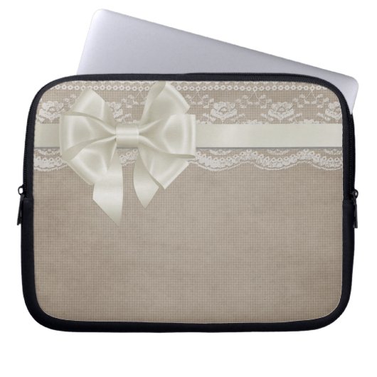 Rustikales Vintages Burlap & Lace Laptopschutzhülle (Vorderseite)