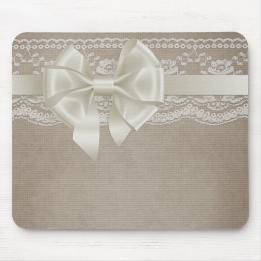 Rustikales Vintages Burlap & Lace Mousepad (Vorne)