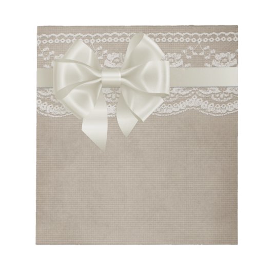 Rustikales Vintages Burlap & Lace Notizblock (Vorderseite)