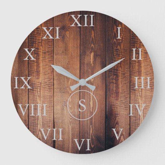 Rustikales Vintages dunkles Holz - römische Zahlen Große Wanduhr (Vorderseite)