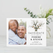 Rustikales Vintages Eichenbaum Save the Date Foto (Stehend Vorderseite)