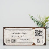 Rustikales Vintages Filmticket mit UAWG QR-Code Einladung (Stehend Vorderseite)