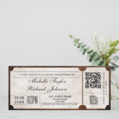 Rustikales Vintages Filmticket mit UAWG QR-Code Einladung (Stehend Vorderseite)