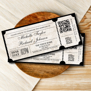 Rustikales Vintages Filmticket mit UAWG QR-Code Einladung