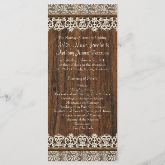 Rustikales Vintages Hochzeitsprogramm für Elfenbei Programm (Vorderseite)