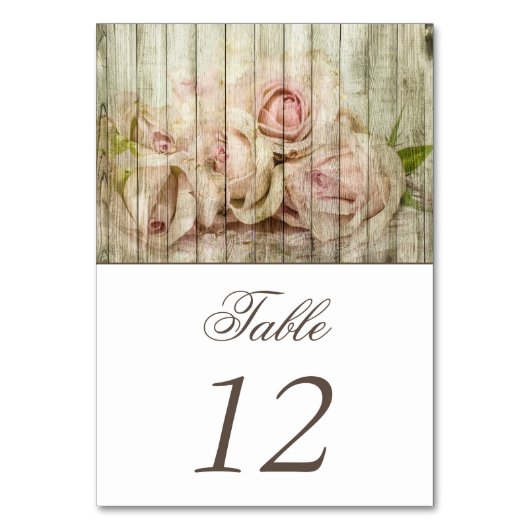 Rustikales Vintages Holz und Rose Hochzeit Tischnummer (Vorderseite)