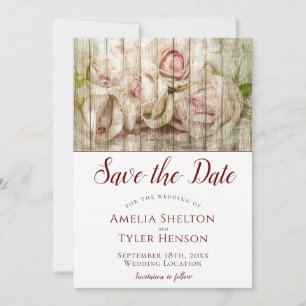 Rustikales Vintages Holz und Rose Save the Date Ka Einladung