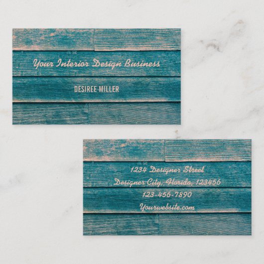 Rustikales Vintages Land Aquamarine Holzkörnigkeit Visitenkarte (Vorne/Hinten)