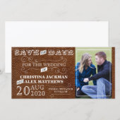 Rustikales Vintages Leder Save the Date Foto (Vorne/Hinten)