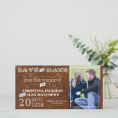 Rustikales Vintages Leder Save the Date Foto (Stehend Vorderseite)