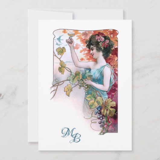 Rustikales Vintages Mädchen mit Wein | Monogramm Mitteilungskarte (Vorderseite)