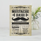 Rustikales Vintages Mustache Bash Party Einladung (Stehend Vorderseite)