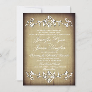 Rustikales Vintages Papier Blühe Hochzeitseinladun Einladung
