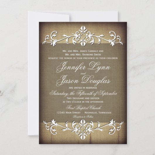 Rustikales Vintages Papier Blühe Hochzeitseinladun Einladung (Vorderseite)