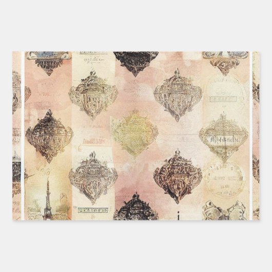 Rustikales Vintages Paris Geschenkpapier Set (Vorderseite 3)