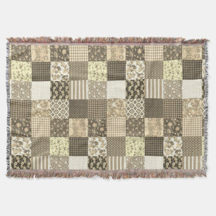 Rustikales Vintages Patchwork Beige Quilt Muster Decke