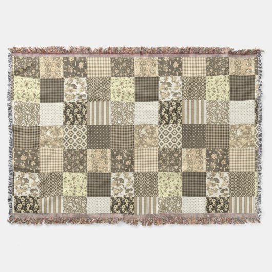 Rustikales Vintages Patchwork Beige Quilt Muster Decke (Vorderseite)