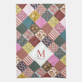 Rustikales Vintages Patchwork Quilt Muster Monogra Geschirrtuch