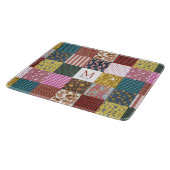 Rustikales Vintages Patchwork Quilt Muster Monogra Schneidebrett (Ecke)