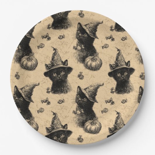 Rustikales Vintages Schwarzes Katzenjammer, Hallow Pappteller (Vorderseite)