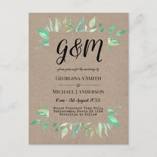 Rustikales Vintages Skripteinladungs-Budget Postkarte (Vorderseite)