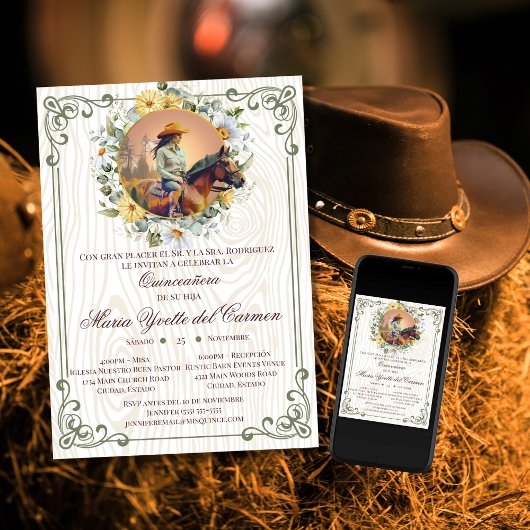 Rustikales Vintages Spanisch Mis Quince Quinceaner Einladung