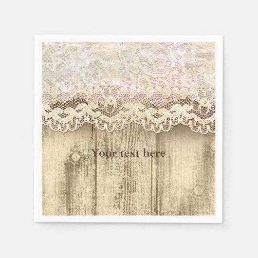 Rustikales Vintages Spitzenholz Abendessen Cocktai Serviette (Vorderseite)