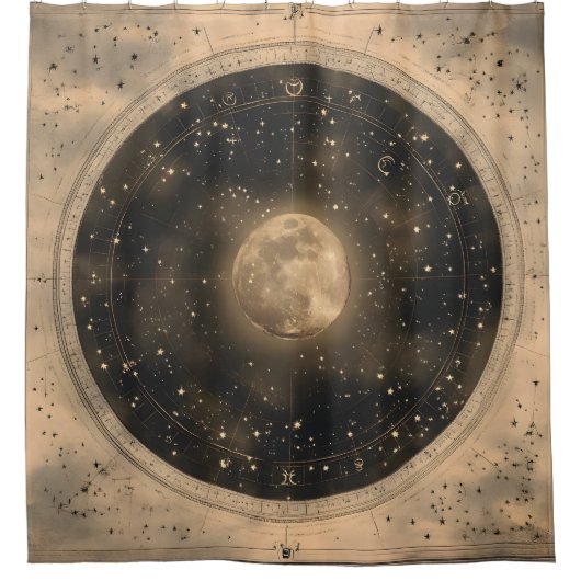 Rustikales Vintages Vollmond Celestial Design Duschvorhang (Vorderseite)