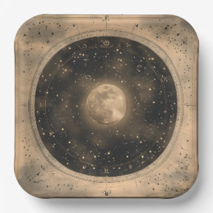 Rustikales Vintages Vollmond Celestial Design Pappteller