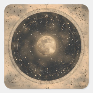 Rustikales Vintages Vollmond Celestial Design Quadratischer Aufkleber