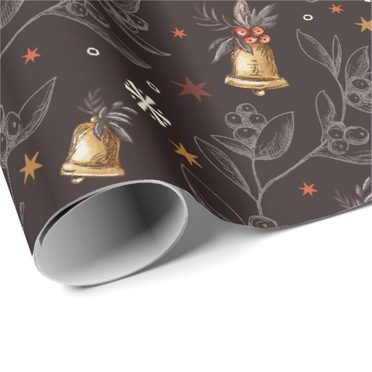 Rustikales Vintages Winter Berry Bells Weihnachtsg Geschenkpapier (Rolleneckpunkt)