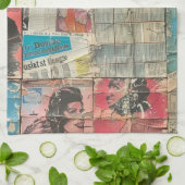 Rustikales Vintages Zeitungs-Patchwork-Collage (10 Geschirrtuch (Gefaltet)