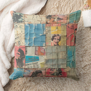 Rustikales Vintages Zeitungs-Patchwork-Collage (10 Kissen