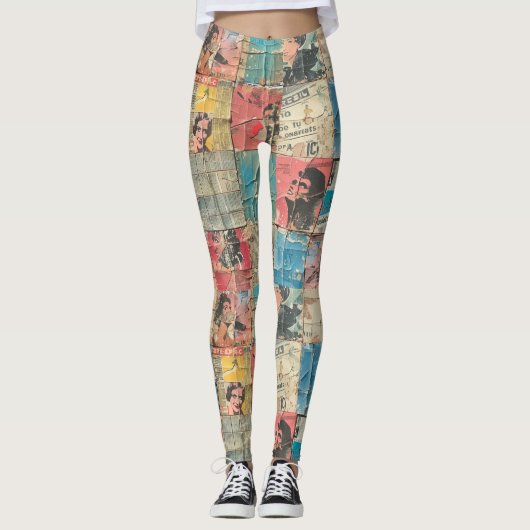 Rustikales Vintages Zeitungs-Patchwork-Collage (10 Leggings (Vorderseite)