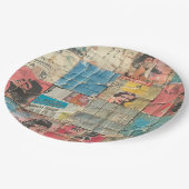 Rustikales Vintages Zeitungs-Patchwork-Collage (10 Pappteller (Schrägansicht)