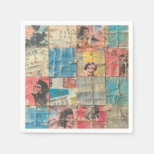 Rustikales Vintages Zeitungs-Patchwork-Collage (10 Serviette (Vorderseite)