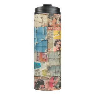 Rustikales Vintages Zeitungs-Patchwork-Collage (10 Thermosbecher