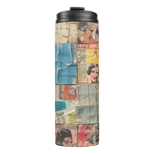 Rustikales Vintages Zeitungs-Patchwork-Collage (10 Thermosbecher (Vorderseite)