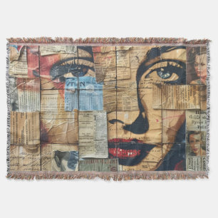 Rustikales Vintages Zeitungs-Patchwork-Collage (11 Decke