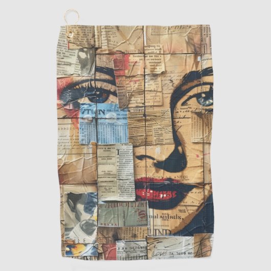 Rustikales Vintages Zeitungs-Patchwork-Collage (11 Golfhandtuch (Vorderseite)