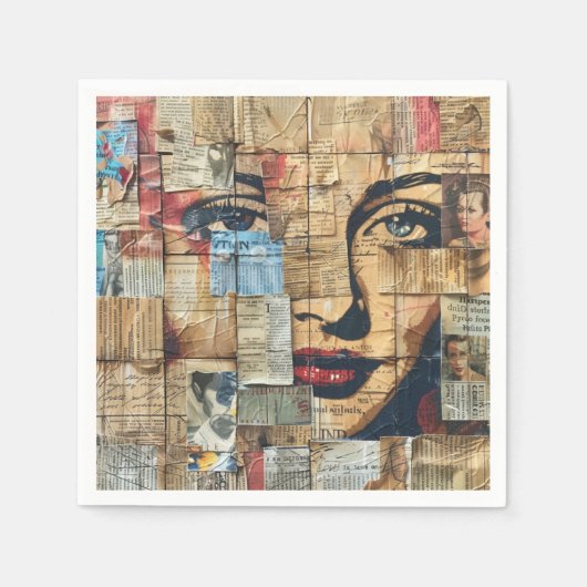Rustikales Vintages Zeitungs-Patchwork-Collage (11 Serviette (Vorderseite)