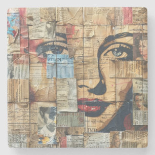 Rustikales Vintages Zeitungs-Patchwork-Collage (11 Steinuntersetzer