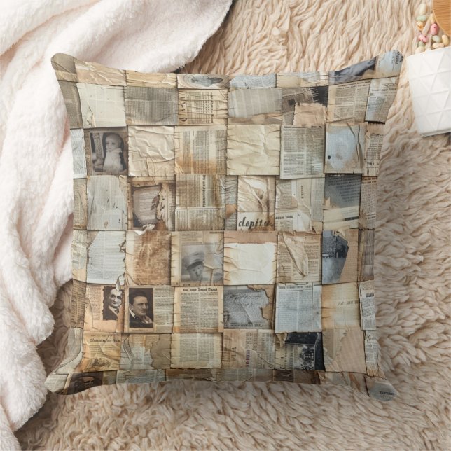 Rustikales Vintages Zeitungs-Patchwork-Collage (12 Kissen (Decke)