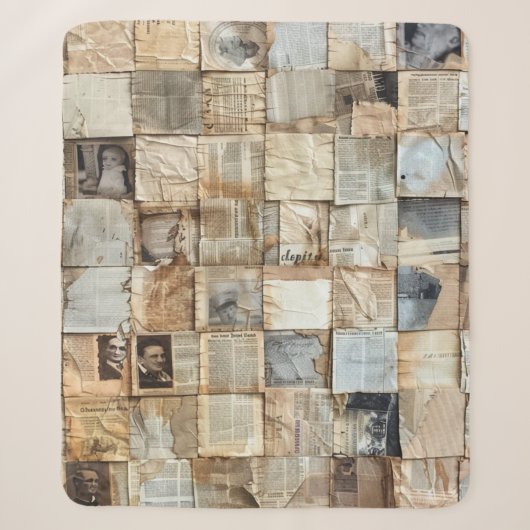 Rustikales Vintages Zeitungs-Patchwork-Collage (12 Sherpadecke (Vorderseite)